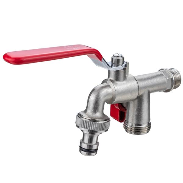 Double Head Water Hose Connector Dual Valve Brass Garden 2 Outlet Bibcock Water Tap