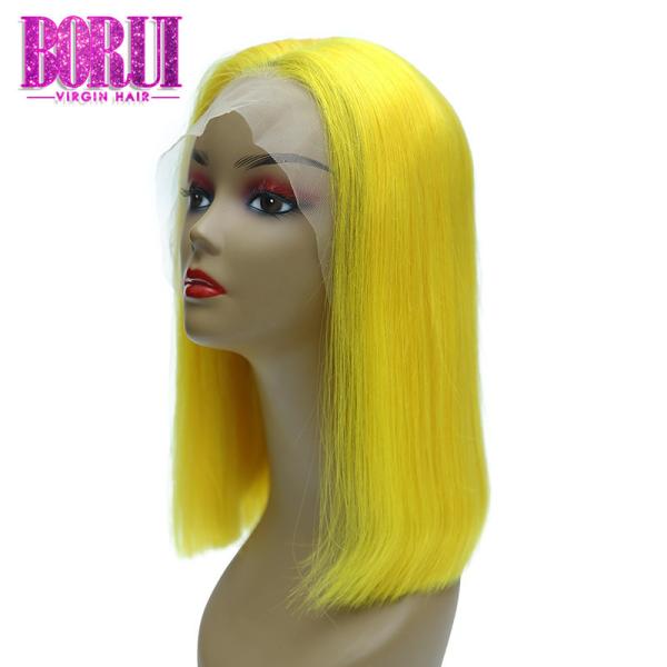 Short Bob Wigs Swiss Lace with Baby Hair Yellow