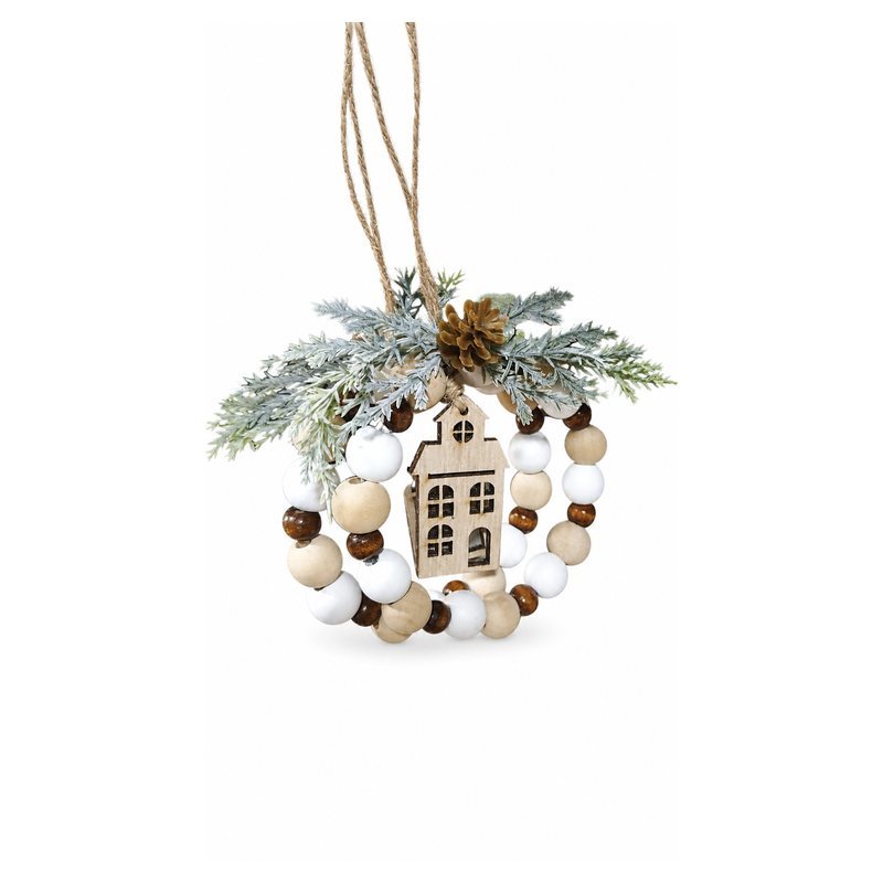 Beaded Wooden House Christmas Wreath