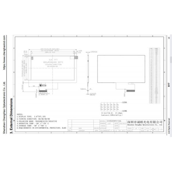 5 polegadas altura brilho tela LCD de cor 800x480 1200 Nits módulo de exibição LCD 40pin