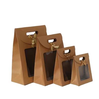 venda a retalho de bolsas de papel de baixo plano de alimentos pequenas bolsas de embalagem de compras bolsas de papel kraft castanho com janela transparente