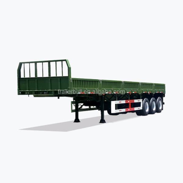 Versatile and 3-Axle Drop Side Rail Wall Flatbed Semi-Trailer for Heavy Cargo Hauling