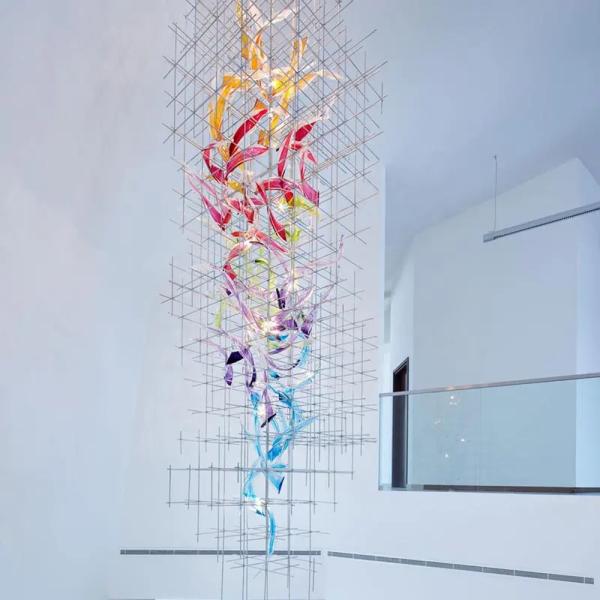 Non-Standard Custom Hotel Project Light Department Banquet Hall Glazed Grid Led Large Chandelier Wedding Hall Hanging Line Light