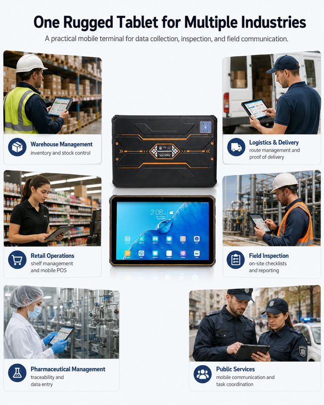 Warehouse Rugged Tablet for Warehouse Management 10.1 Inch Handles Inventory Records