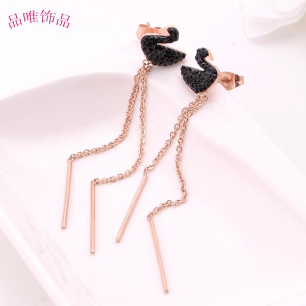 Fashion Color Women Jewelry Latest Fashion Rose Gold Plated Earring Swan Tassel Stud Earrings