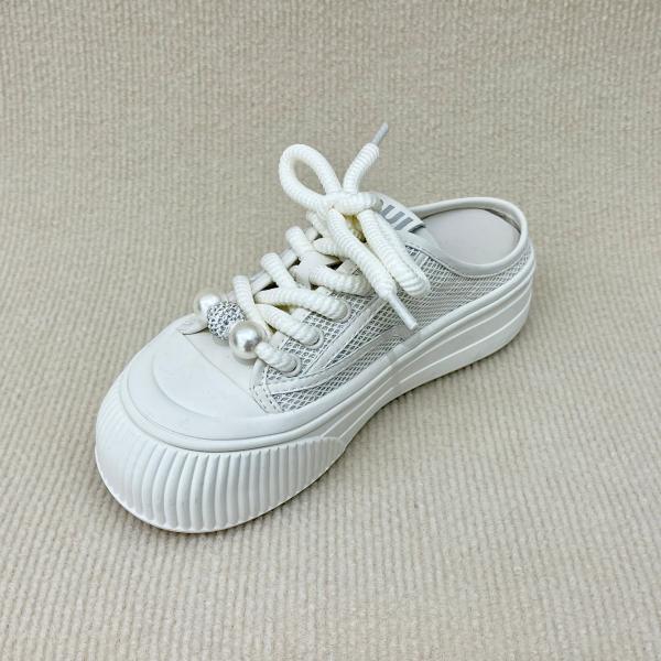 Comfort Womens White Mules Canvas Platform Shoes With Lace Up