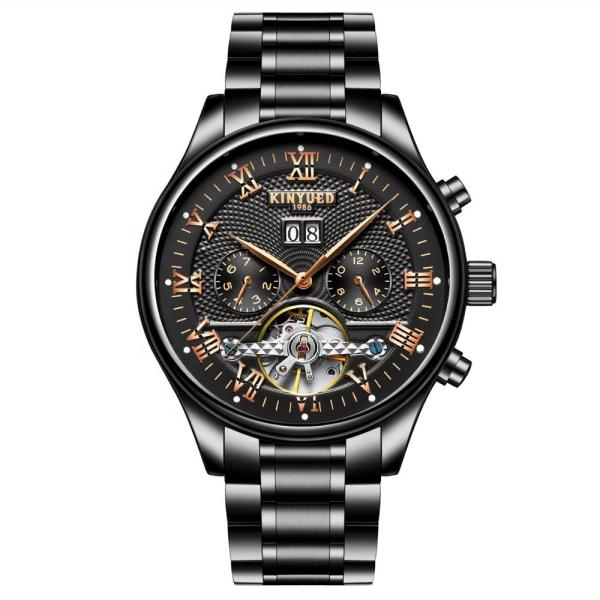 Fashion Stainless Steel Tourbillon Movement Mens Watch  Waterproof KINYUED Automatic Mechanical Watches