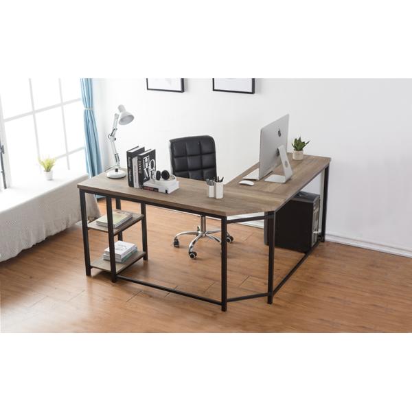 80cm Height L Shape Writing Desk 2 Tier Open Shelf Metal Tube Legs