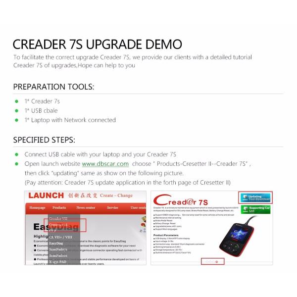 Original Launch X431 CReader 7S Code Reader add Oil Reset Function CReader 7 Plus Update Via Official Website