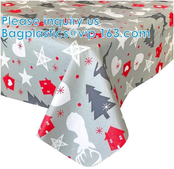 Flannel Backed Tablecloth, Indoor/Outdoor Tablecloth Non Toxic Christmas PVC Vinyl Holiday Kitchen Tablecloth Eco-Friend