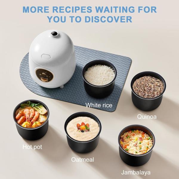 Cooker 3 Cups (Uncooked), 3D Heating and Fuzzy Logic, Healthy Nonstick Small Rice Cooker, PFAS-Free, Touch-Screen
