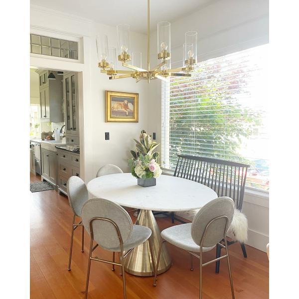 Turquoise Velvet Chairs Dining Round Dinette Sets With Gold Steel Legs