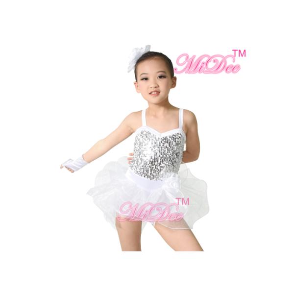 White Ballet Dance Costumes Camisole Biketard Sequin Dress Spandex / Polyester