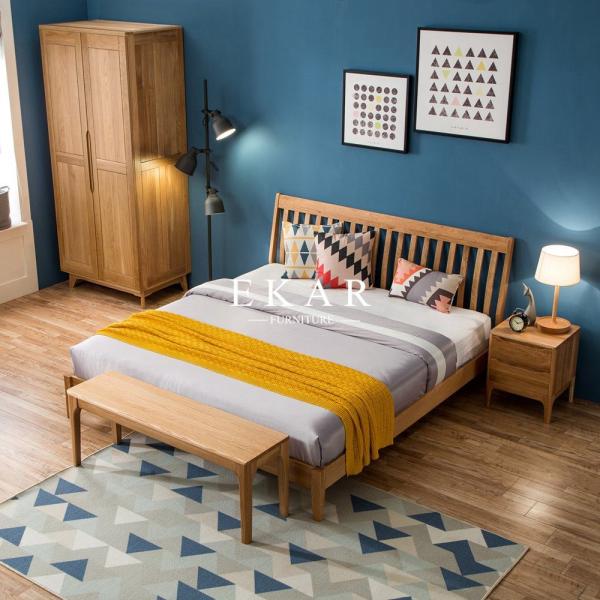 New Modern Simple Design King Size Oak Solid Wood Bedroom Furniture Nordic Bed