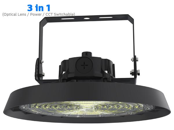 LED Highbay Light Offering DIP Switchable Optical Lens and Power Levels for Customized Brightness in Large Indoor Spaces