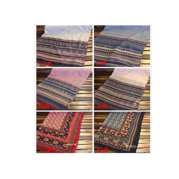 China manufactuer women lady national style print scarf  wavy floral tassel stripe 90*180cm 105g 100%polyester  voile