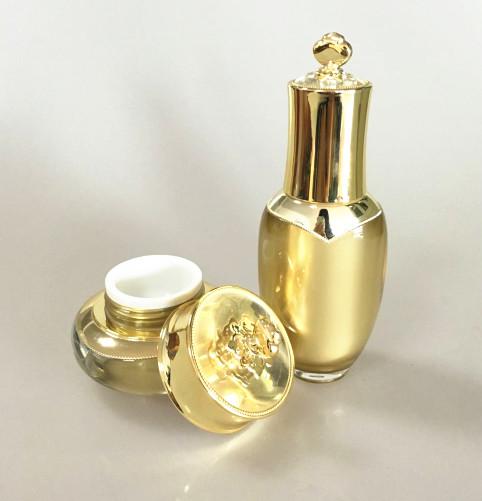 Conjuntos de frascos PMMA de embalagens de cosméticos de luxo dourados 100 ml vazios para cuidados com a pele