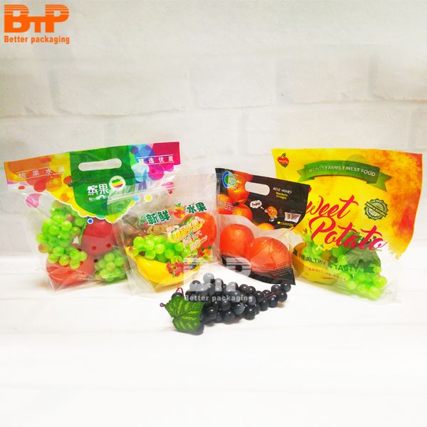 The OEM Fruit Packaging Bag Orange Clear Plastic Bag With Holes and Zipper for Fruit Packing