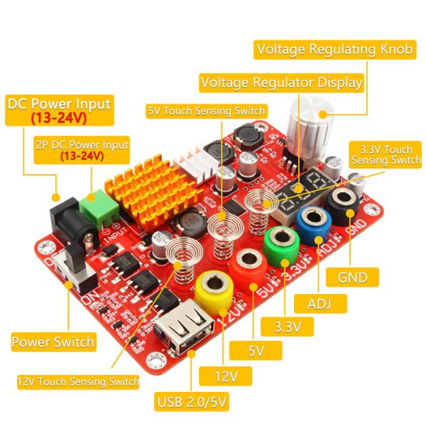 Входной сигнал DC 13-24V к (ADJ) доске проламывания напряжения тока выхода 3.3V, 5V, 12V и 1.8V-10.8V