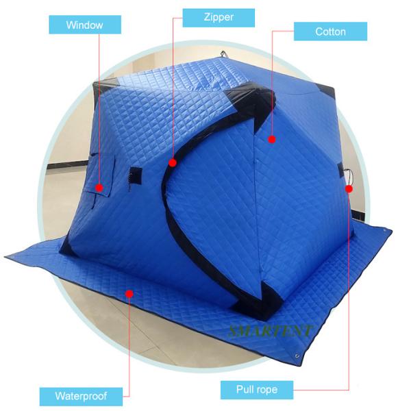180X180X145CM Cotton Ice Fishing Pop Up Winter Shelter Blue Waterproof Coated Composite