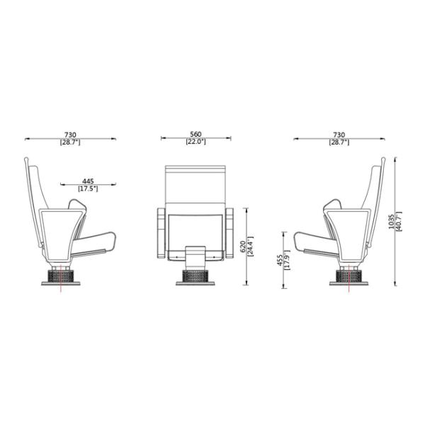 Театр аудитории верхнего сегмента деревянный усаживая красный цвет с одиночной стальной ногой