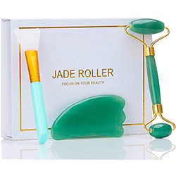 Facial Guasha Skin Massager Tool Natural Stone Green Jade Roller Set with Box Packaging Kit