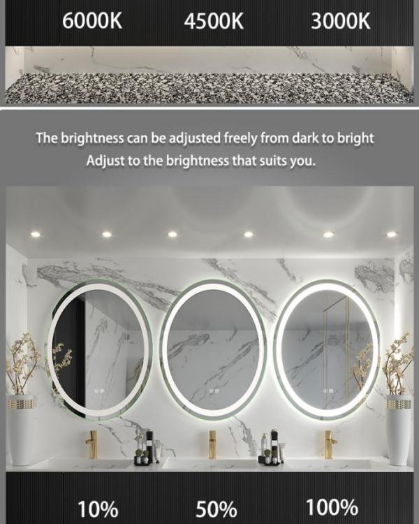 Modern LED Dimmable Oval Shape Bathroom Vanity Mirror Wall Mounted Glass Frameless with Illumination for Makeup IP44 Rated