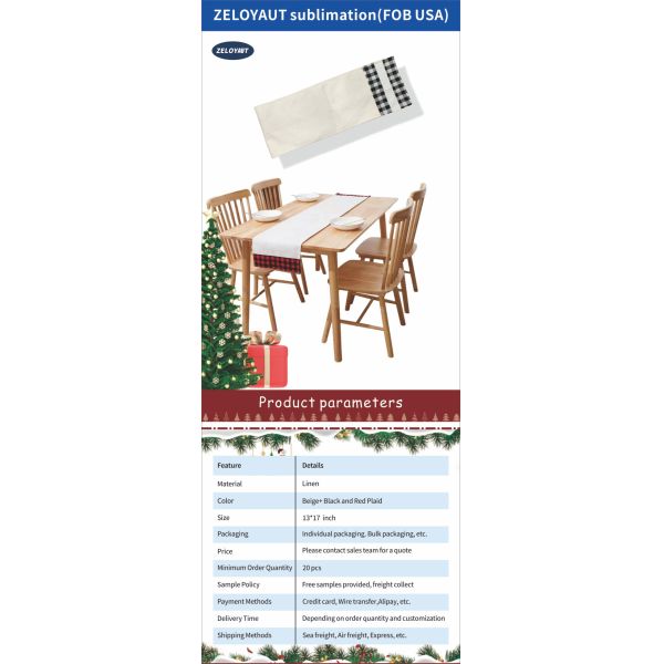 Custom Sublimation Blanks for New Year Christmas Plaid Dining Table Runner Heat Transfer Print Novelty Linen Fabric Home Decor