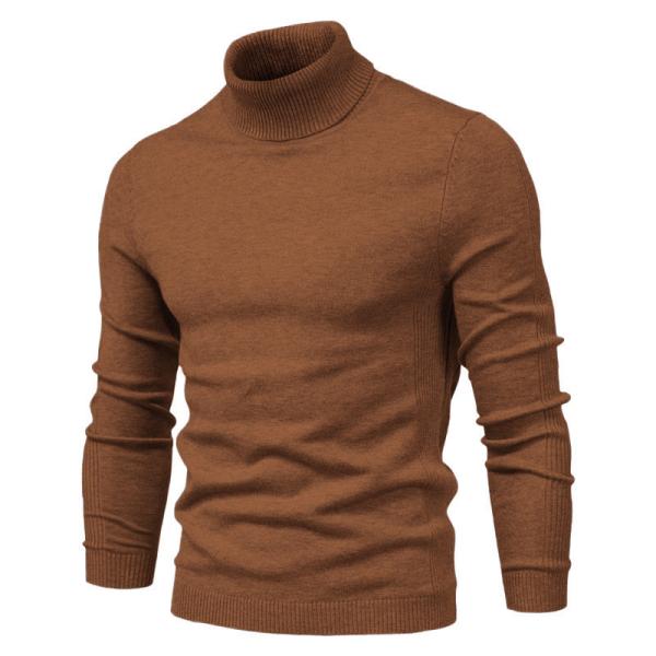 Solid Color Viscose/Cotton Pullover Sweater Slim Fit Turtleneck for Men's Casual Wear