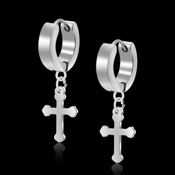 Hot sale cross pendant circle round stainless steel earring hoop earrings