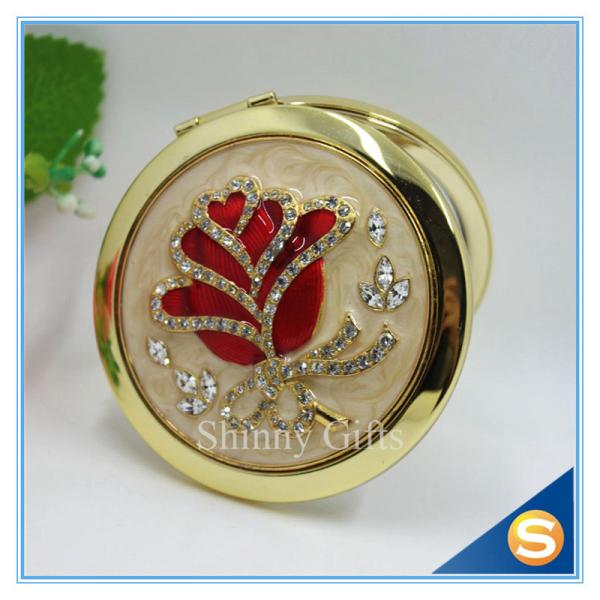 Shinny Gifts Rose Design Hand Make up Mirror Luxury Crystal Cosmetic Mirror