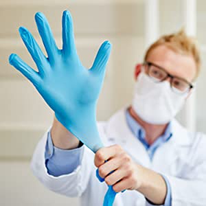Protective Powder Free Examination Nitrile Gloves, Colored Nitrile and Vinyl Blend Disposable Medical Blue