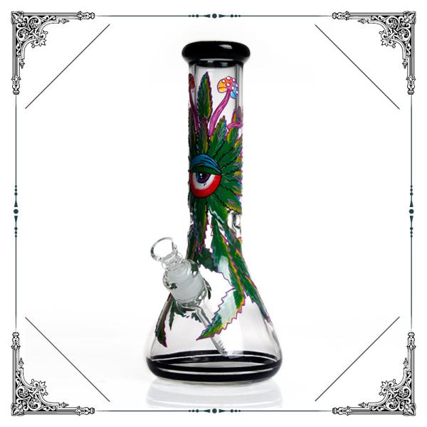 Green Eye Art Glass Bongs Hand Drawing 7mm Thickness Cigarette Shisha Hookah