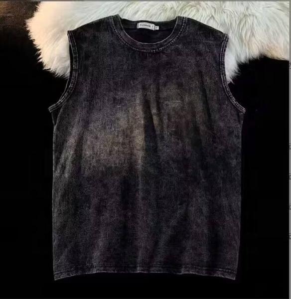 Terry Fabric Custom Hip Hop Oversized Cut Raw Hem Crop Tank Tops Cotton T-shirt for Men