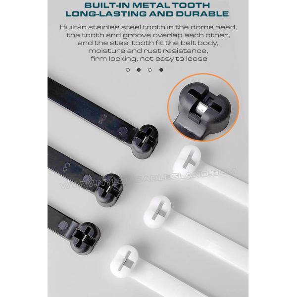 Brida de nylon con lengüeta inoxidable 400mm x 8mm, brida plástica ajustable de Ø9-108mm con diente metálico 550N (112 libras) para construcción naval