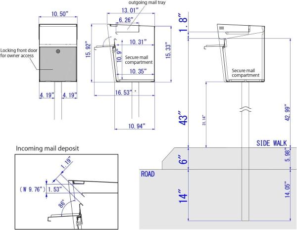 Modern Design Post Mount Stainless Steel Mailbox with Lock and Key Anti-rust Features