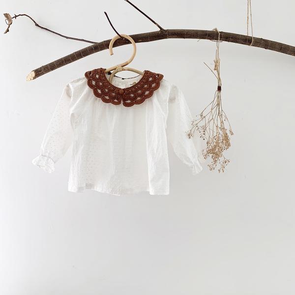 Y-Z New Design Solid Color Baby Girl Crochet Neck Collar Lotus Leaf Lace Embroidered 100% Cotton