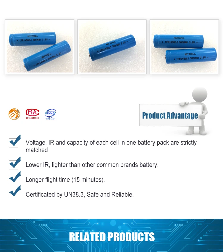 Les cellules Lifepo4 IFR14500 3,2 V 600 Mah batterie solaire Li-ion