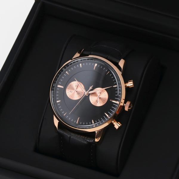 Custom Stainless Steel Chronograph Watch 40x11mm Crocodile Leather Watch