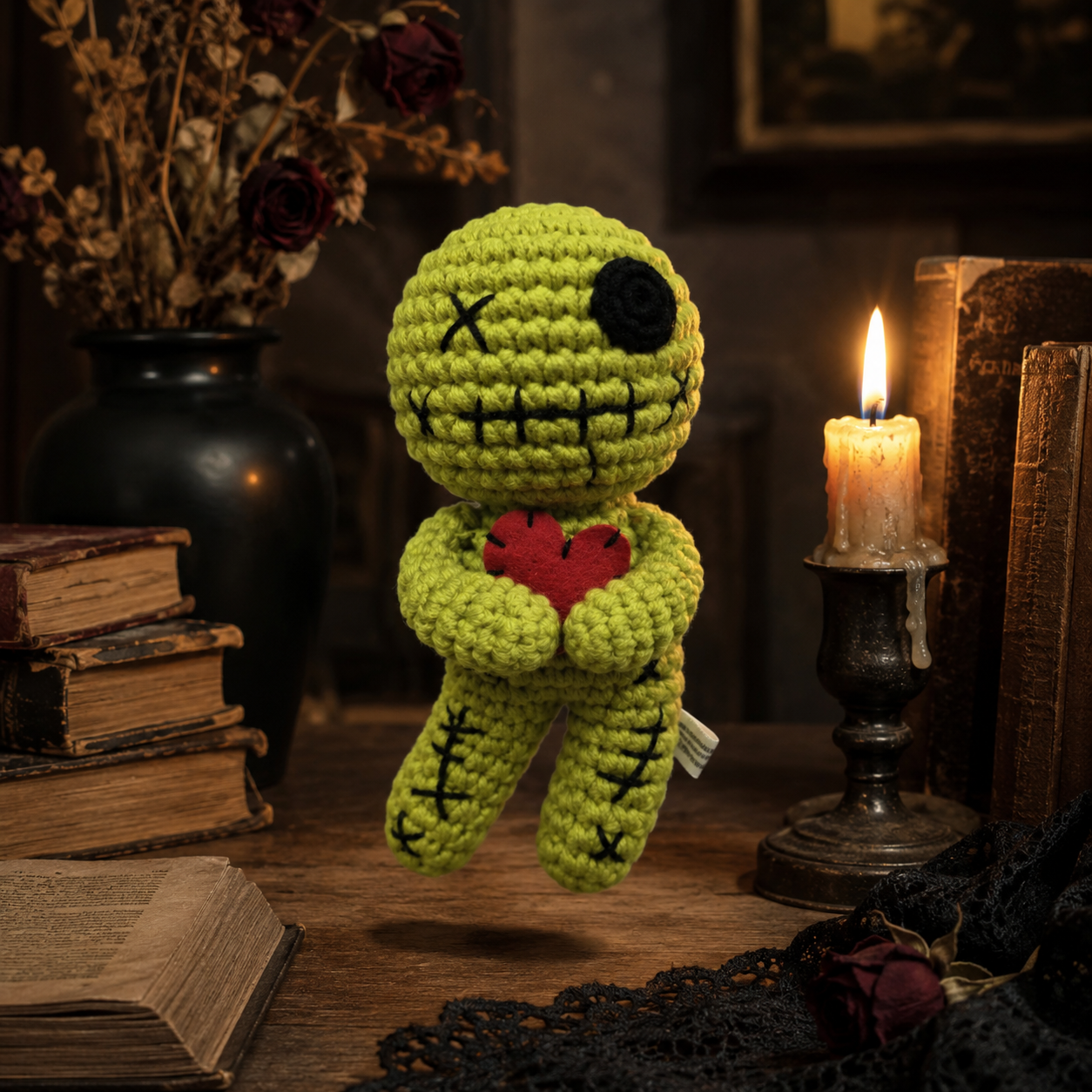 Crochet Voodoo Doll Set Halloween Plush Decorations Handmade Style Spooky Party Decor Goth Room Ornament Festival Display Stuffed Yarn Doll for Haunted House Carnival Cosplay Gifts