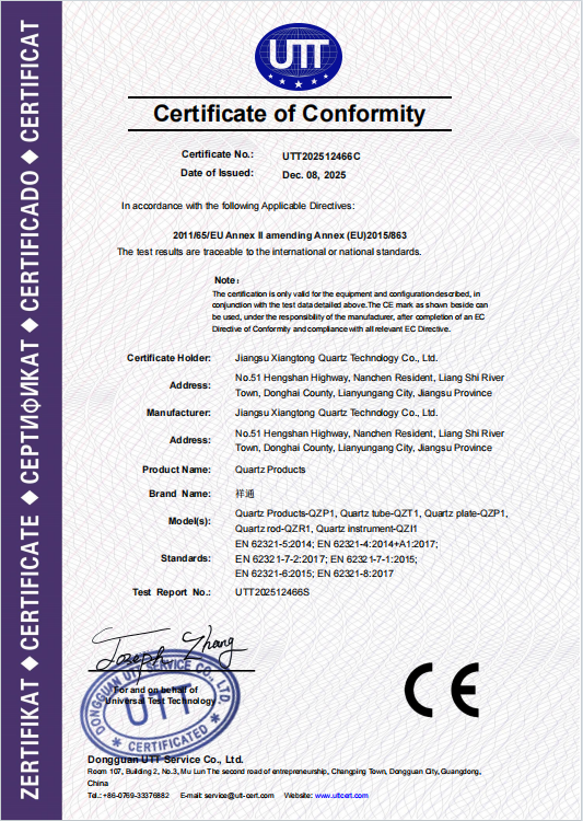 Jiangsu Xiangtong Quartz Technology Co., Ltd. Certifications