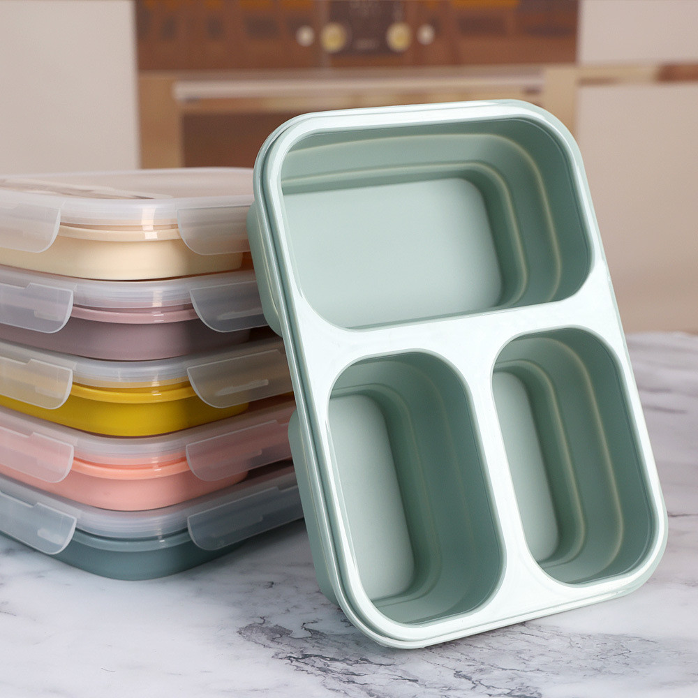 Food Grade Three Compartments Silicone Bento Lunch Box for Kids Customized Request