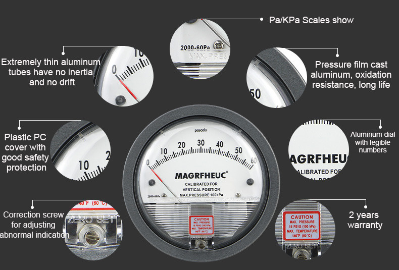 Accuracy -60-0-600pa Portable Differential Pressure Manometer for Precise Measurements