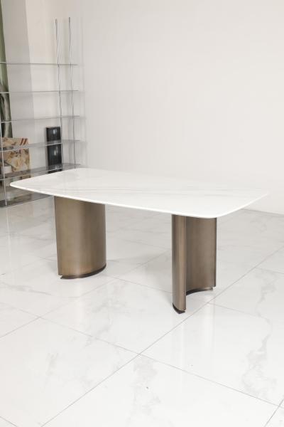 Contemporary Marble Dining Tables With Marble Top Stainless Steel Base Home Use