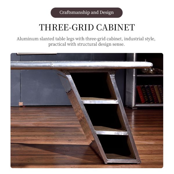 Nidea #8310 intage Industrial Style Distressed Finish Aluminum Rivets Personalized Durable Rectangular Airplane Wing Desk