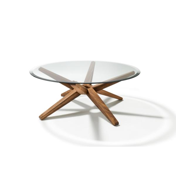 Glass Top Stern Round Metal Coffee Table Solid Wood Modern Home Furniture