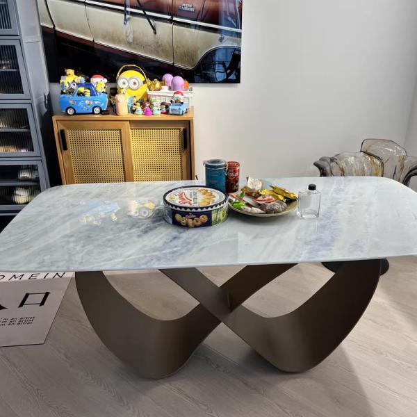 Nordic Steel Sintered Stone Rectangular Modern Dining Room Furniture Marble Dining Table