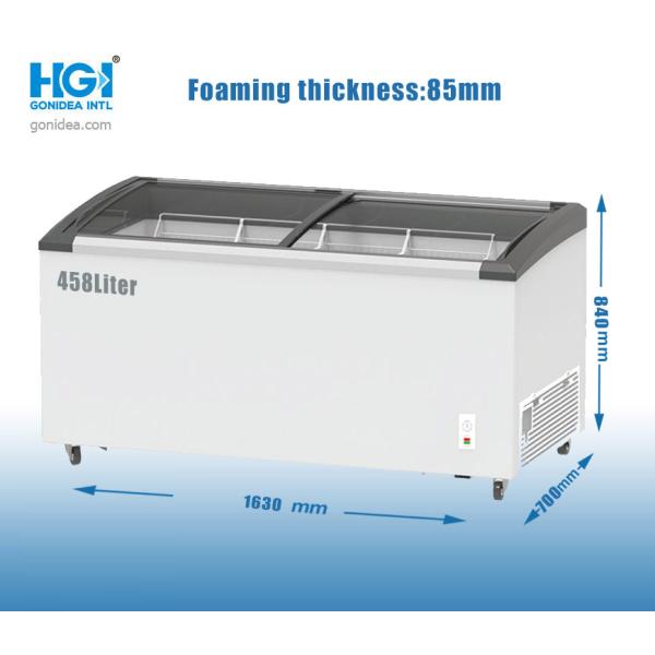 Store Ice Cream Deep Chest Freezer 458 Liter Sliding Curved Glass Freezer