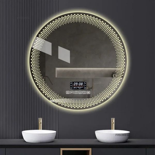 Simple flameproof Led Smart Touch Screen Anti-fog Round Sensor Mirror with Light(WH-MR-101)