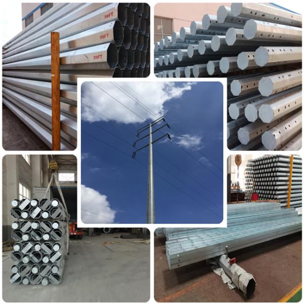 14M Galvanized Steel Transmission Pole 8 Sides Sections 4mm Wall Thickness